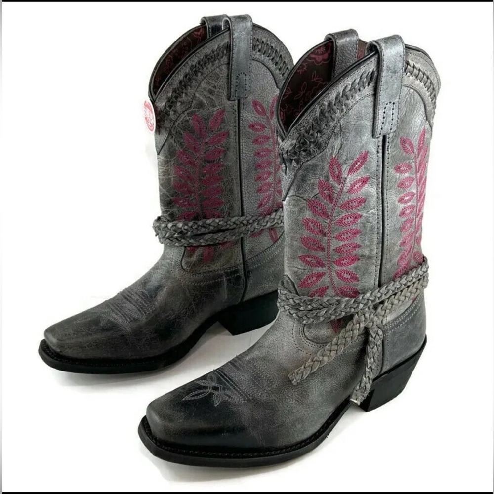 Laredo Womens Grey Fern Braided Leather Cowboy BOOTS 51148 Size 8